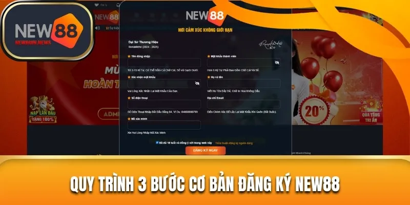 Quy trình 3 bước cơ bản đăng ký New88